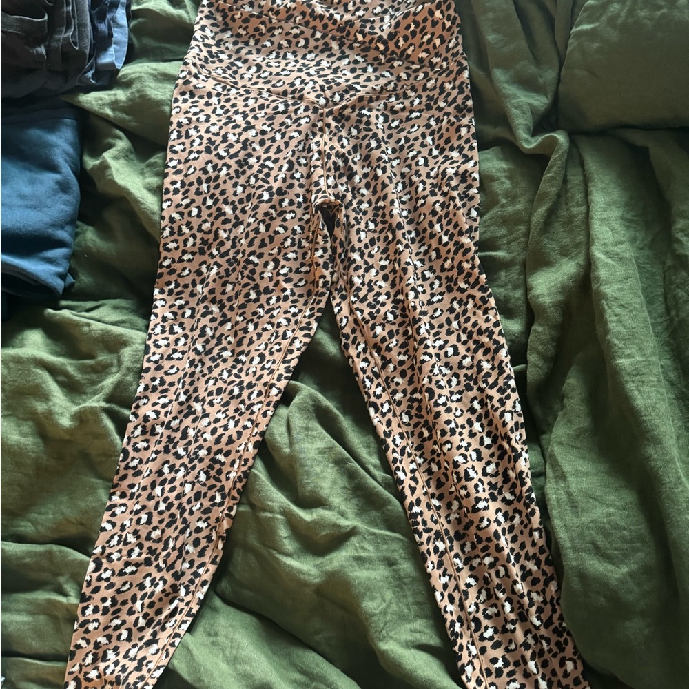 Aerie Tan and Black Leopard Print crossover Leggings